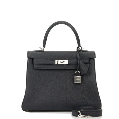 Hermes Kelly Retourne 25 Black Togo Palladium Hardware