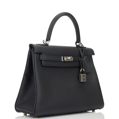 Hermes Kelly Retourne 25 Black Togo Palladium Hardware