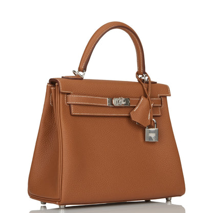 Hermes Kelly Retourne 25 Gold Togo Palladium Hardware