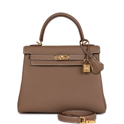 Hermes Kelly Retourne 25 Etoupe Togo Gold Hardware