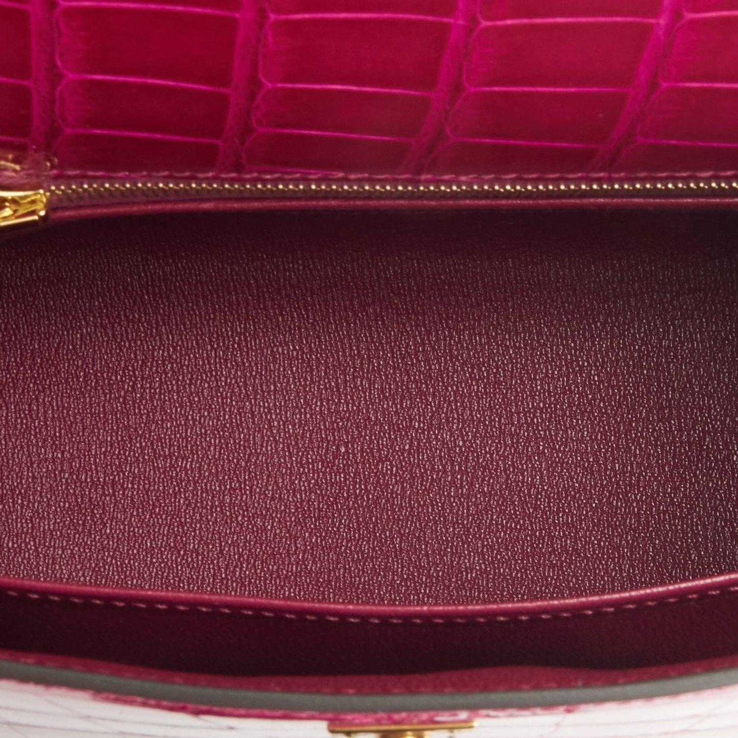 Hermes Kelly Sellier 25 Rose Pourpre Shiny Alligator Gold Hardware