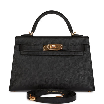 Hermes Kelly Sellier 20 Black Epsom Gold Hardware