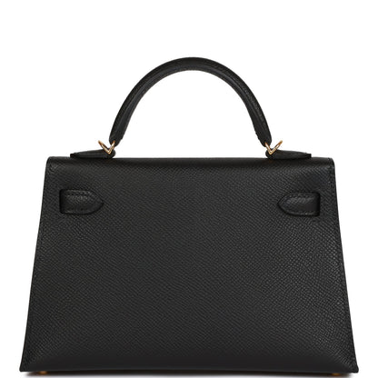 Hermes Kelly Sellier 20 Black Epsom Gold Hardware