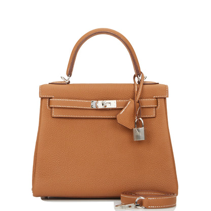 Hermes Kelly Retourne 25 Gold Togo Palladium Hardware