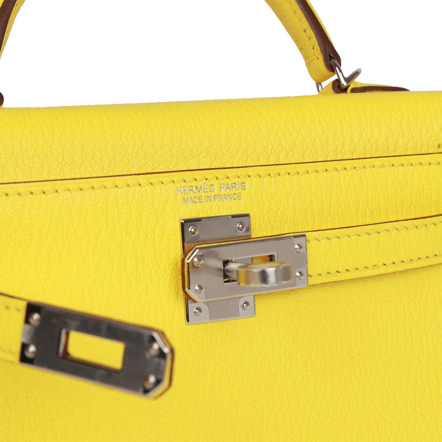 Hermes Kelly Sellier 20 Jaune Citron Chèvre Palladium Hardware