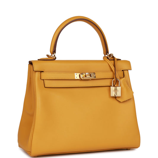 Hermes Kelly Retourne 25 Jaune Ambre Swift Gold Hardware