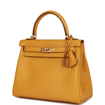 Hermes Kelly Retourne 25 Jaune Ambre Swift Gold Hardware