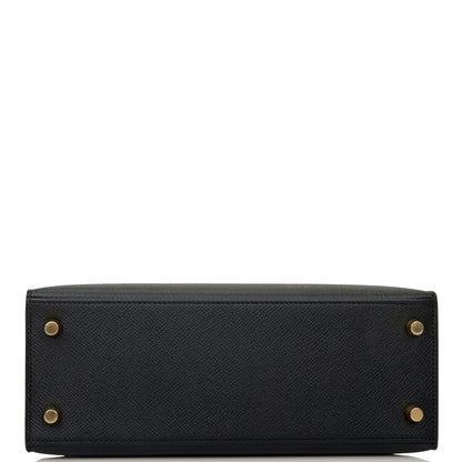 Hermes Kelly Sellier 25 Black Epsom Gold Hardware