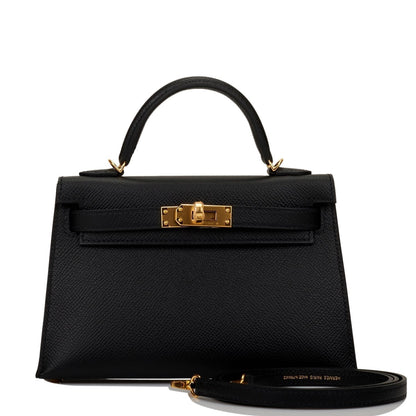 Hermes Kelly Sellier 20cm Black Epsom Gold Hardware