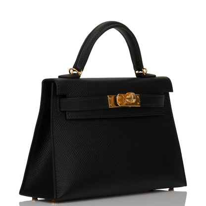 Hermes Kelly Sellier 20cm Black Epsom Gold Hardware