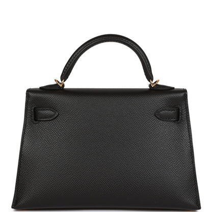 Hermes Kelly Sellier 20 Black Epsom Gold Hardware