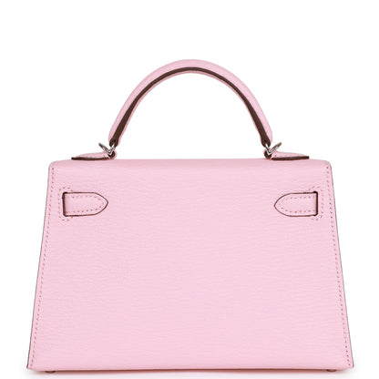 Hermes Kelly Sellier 20 Rose Sakura Chevre Palladium Hardware