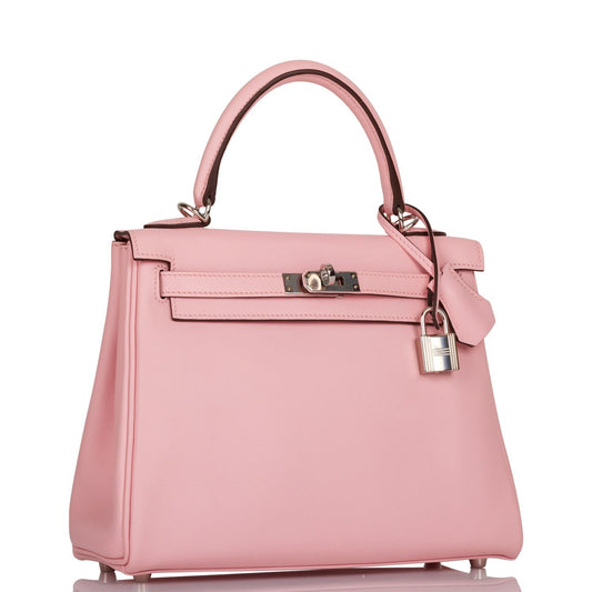 Hermes Kelly Retourne 25 Rose Sakura Swift Palladium Hardware