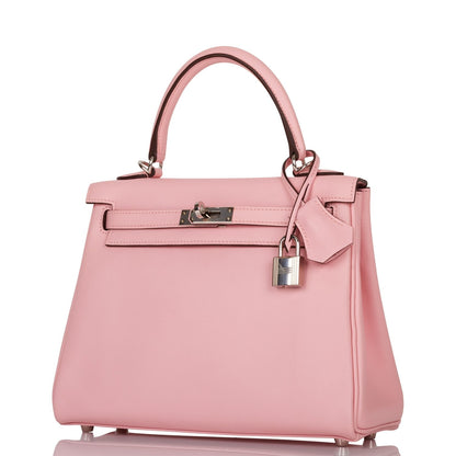 Hermes Kelly Retourne 25 Rose Sakura Swift Palladium Hardware