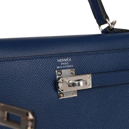 Hermes Kelly Sellier 25 Bleu Saphir Epsom Palladium Hardware