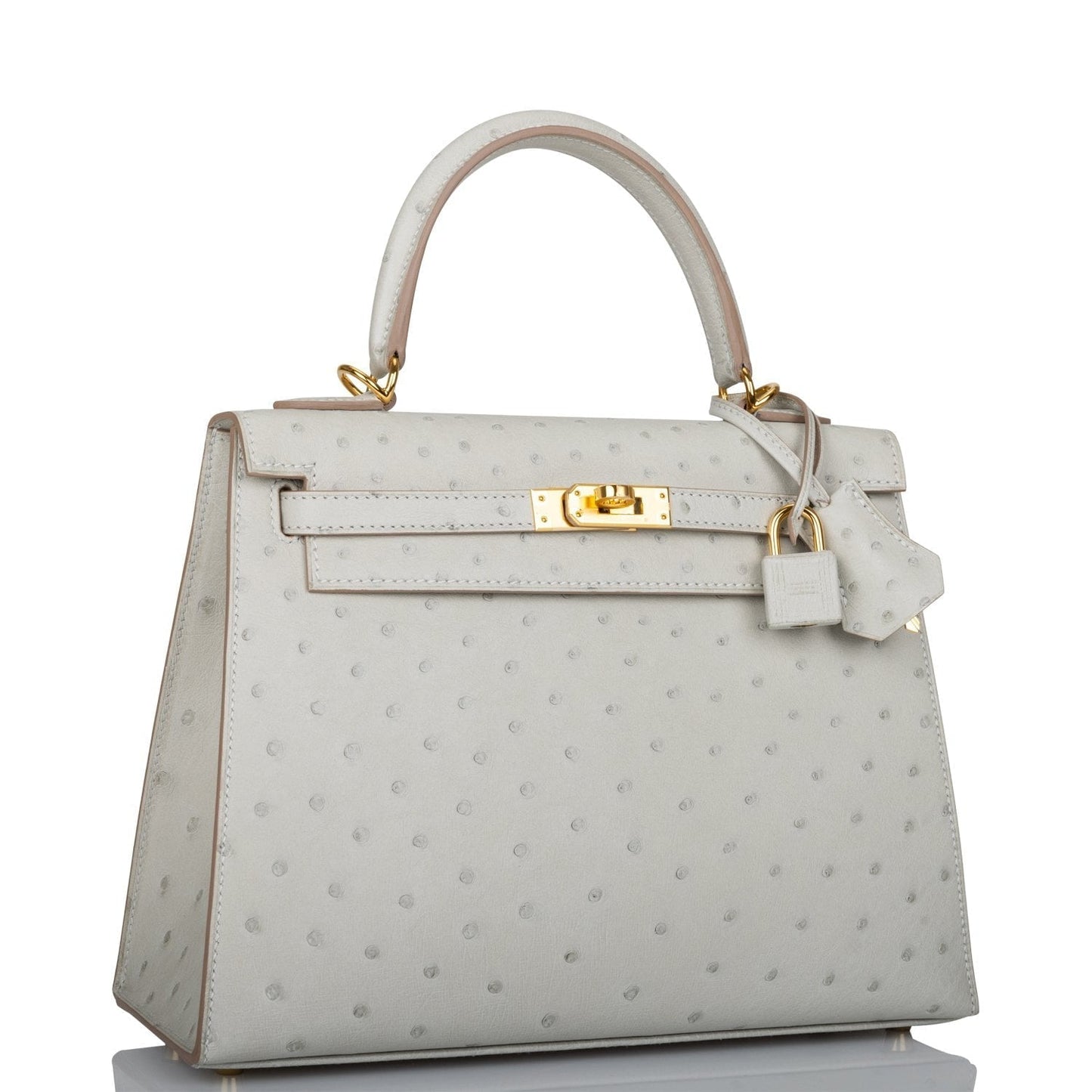 Hermes Kelly Sellier 25 Gris Perle Ostrich Gold Hardware