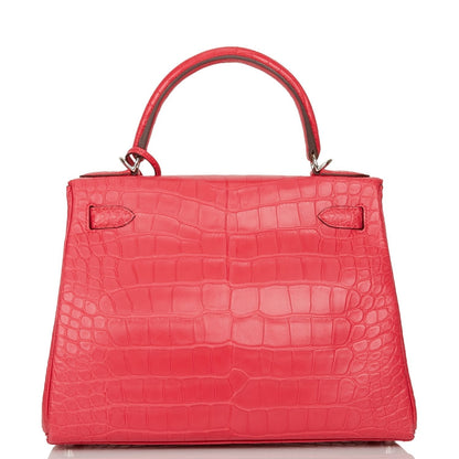 Hermes Kelly Retourne 28 Rose Extreme Matte Alligator Palladium Hardware