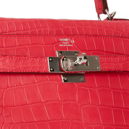 Hermes Kelly Retourne 28 Rose Extreme Matte Alligator Palladium Hardware