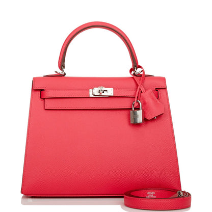 Hermes Kelly Sellier 25 Rose Extreme Epsom Palladium Hardware