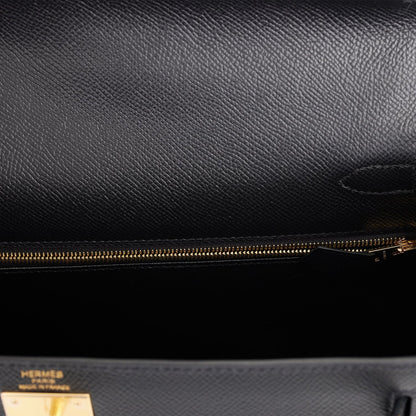 Hermes Kelly Sellier 28 Black Epsom Gold Hardware