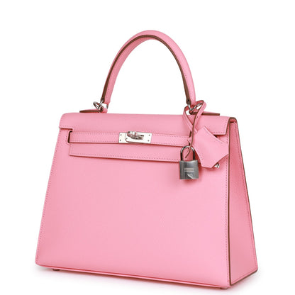 Hermes Kelly Sellier 25 Rose Confetti Epsom Palladium Hardware