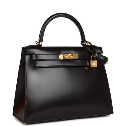 Hermes Kelly Sellier 28 Black Box Gold Hardware