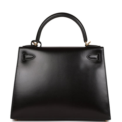 Hermes Kelly Sellier 28 Black Box Gold Hardware