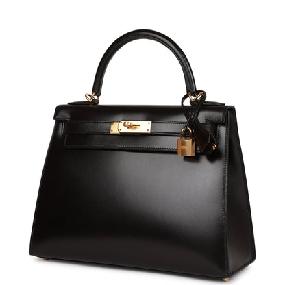 Hermes Kelly Sellier 28 Black Box Gold Hardware