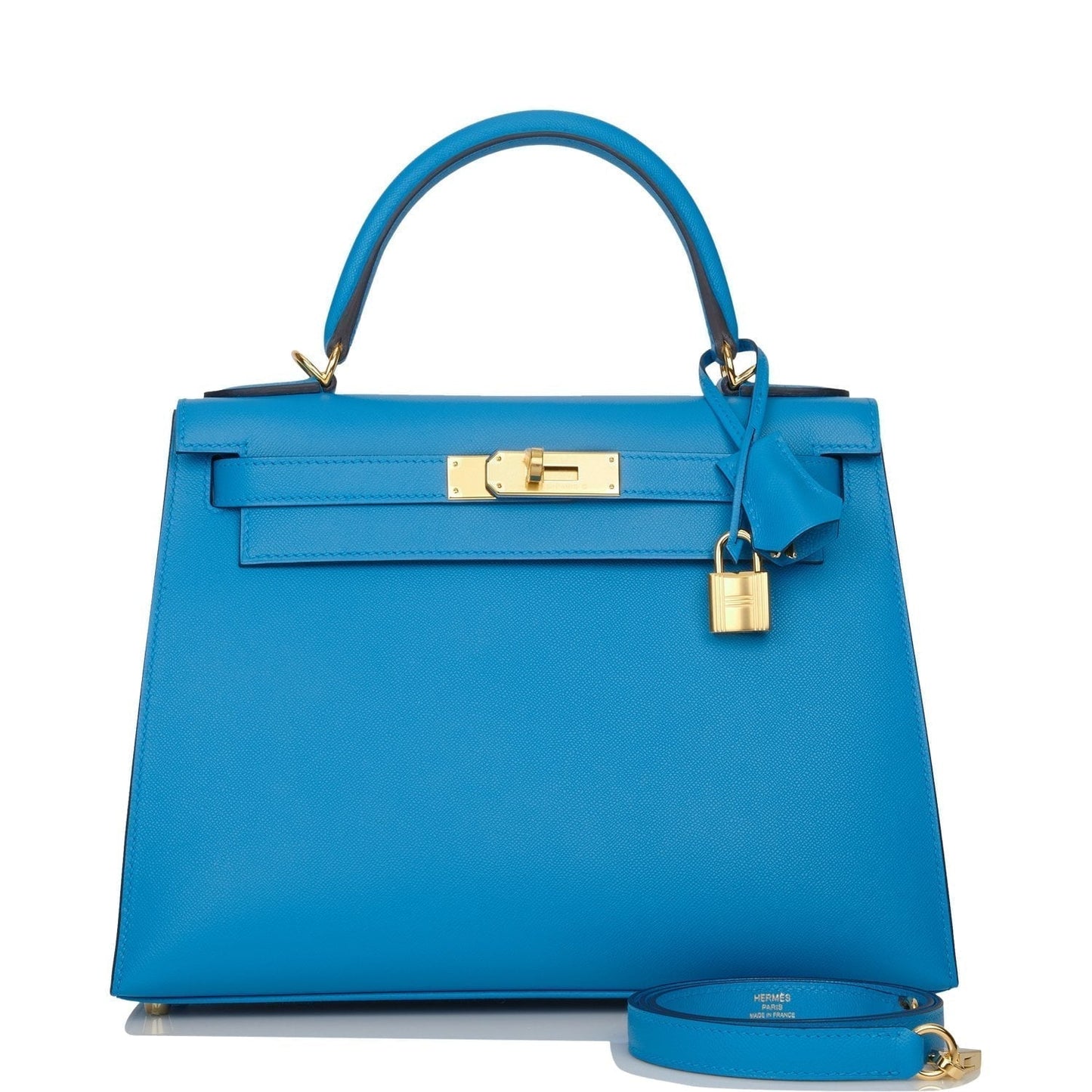 Hermes Kelly Sellier 28 Bleu Frida Epsom Gold Hardware