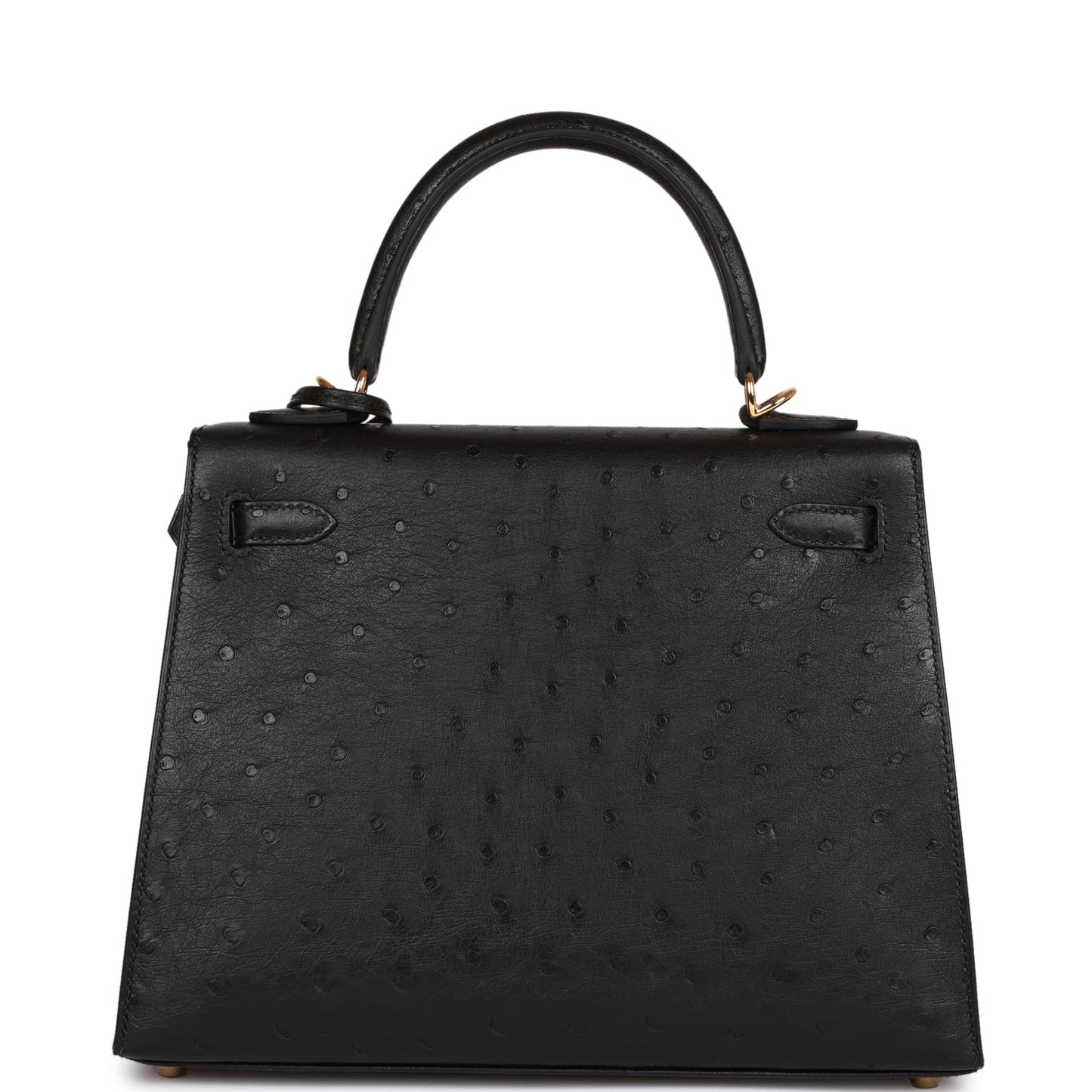 Hermes Kelly Sellier 25 Black Ostrich Gold Hardware