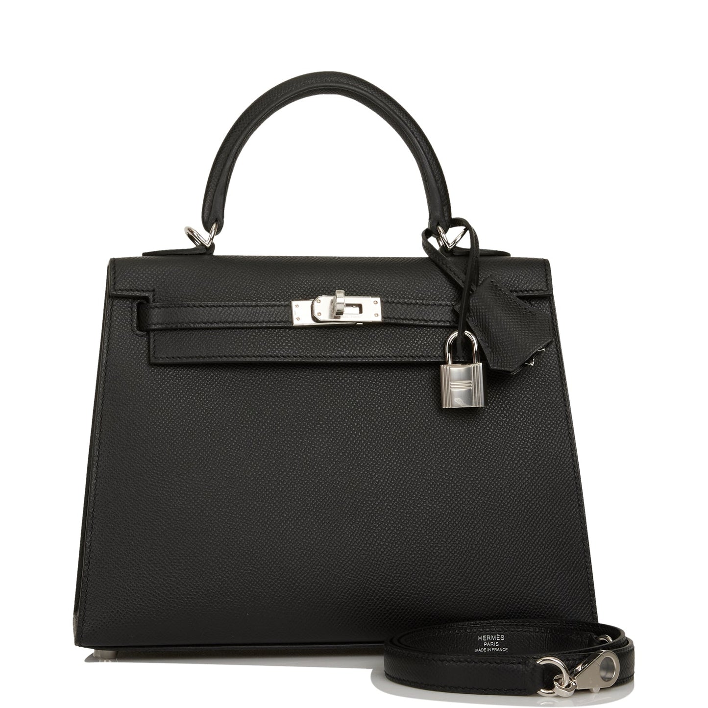 Hermes Kelly Sellier 25 Black Epsom Palladium Hardware