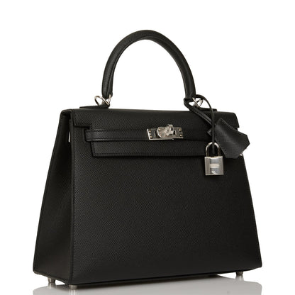 Hermes Kelly Sellier 25 Black Epsom Palladium Hardware