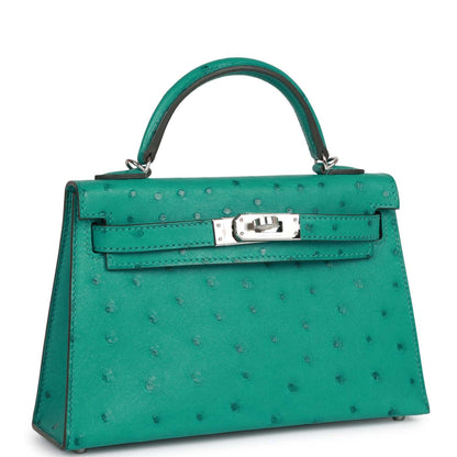 Hermes Kelly Sellier 20 Vert Verone Ostrich Palladium Hardware