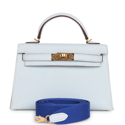 Hermes Kelly Sellier 20 Bleu Brume Chevre Gold Hardware