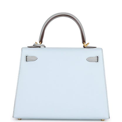 Hermes Special Order (HSS) Kelly Sellier 25 Bleu Brume and Bleu Glacier Epsom Brushed Gold Hardware - Remaining Payment 1