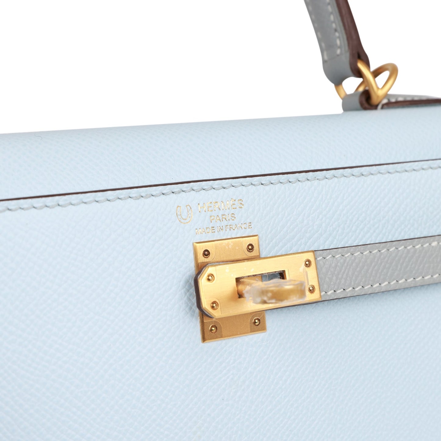 Hermes Special Order (HSS) Kelly Sellier 25 Bleu Brume and Bleu Glacier Epsom Brushed Gold Hardware - Remaining Payment 1