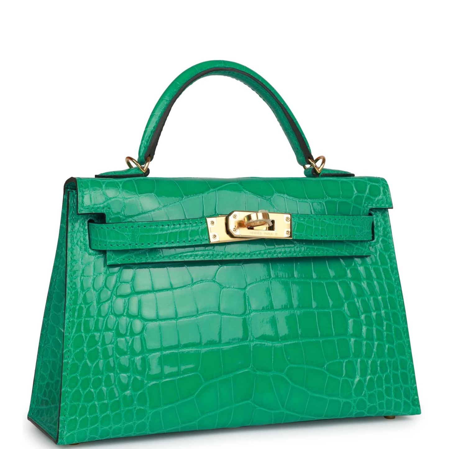 Hermes Kelly Sellier 20 Vert Jade Shiny Alligator Gold Hardware