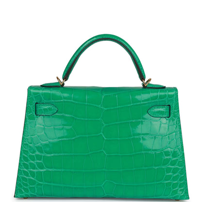 Hermes Kelly Sellier 20 Vert Jade Shiny Alligator Gold Hardware