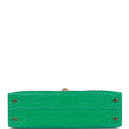 Hermes Kelly Sellier 20 Vert Jade Shiny Alligator Gold Hardware