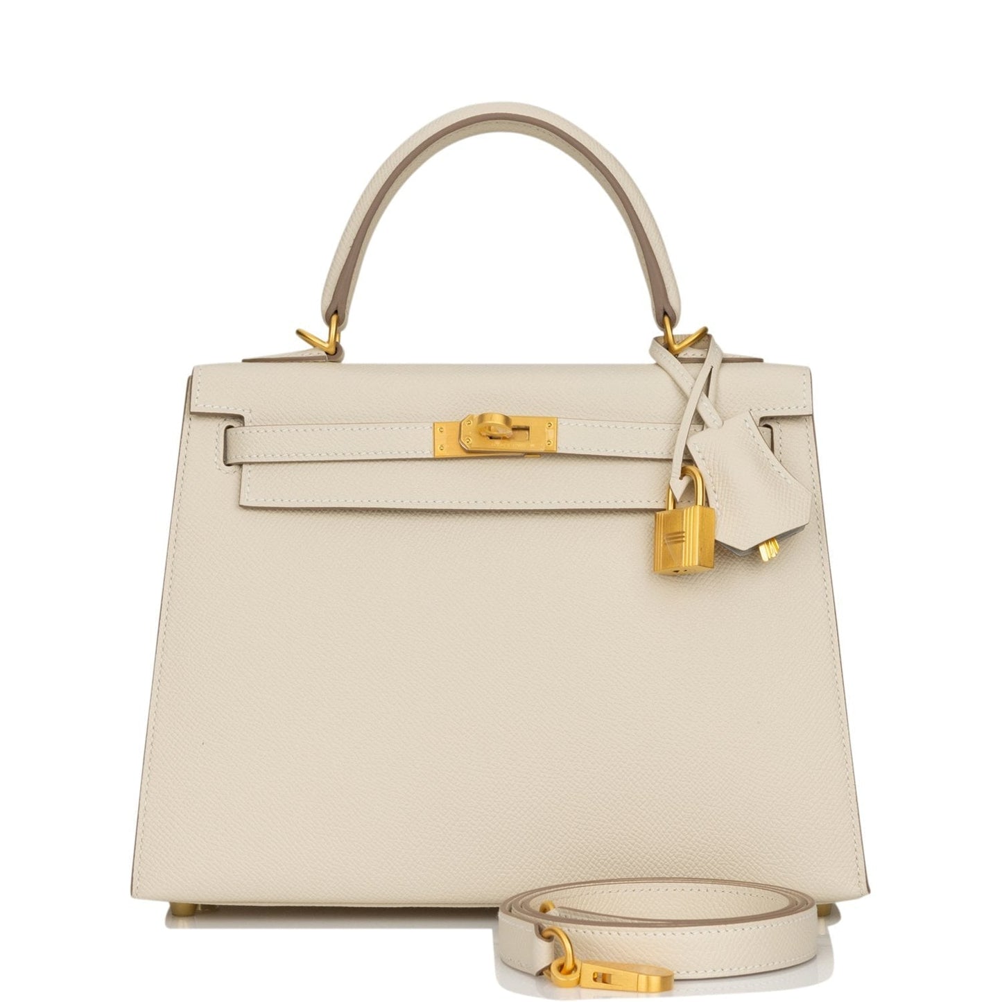 Hermes Special Order (HSS) Kelly Sellier 25 Craie Verso Epsom Brushed Gold Hardware