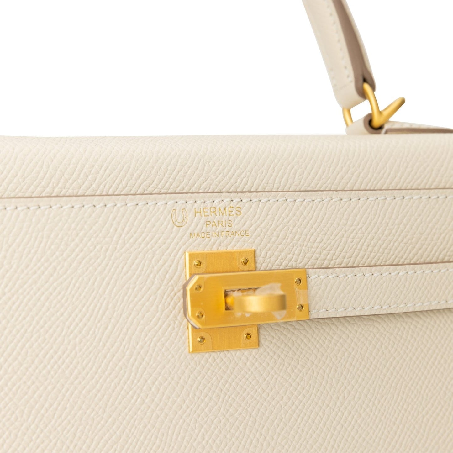 Hermes Special Order (HSS) Kelly Sellier 25 Craie Verso Epsom Brushed Gold Hardware