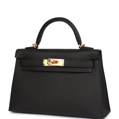 Hermes Kelly Sellier 20 Black Epsom Gold Hardware