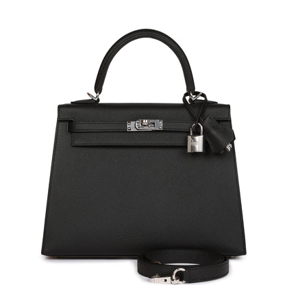 Hermes Kelly Sellier 25 Black Epsom Palladium Hardware