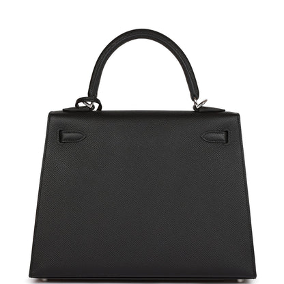 Hermes Kelly Sellier 25 Black Epsom Palladium Hardware