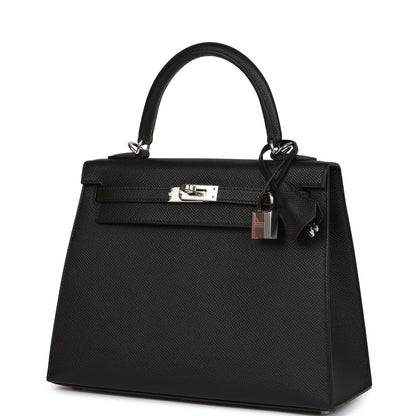 Hermes Kelly Sellier 25 Black Epsom Palladium Hardware