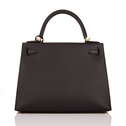 Hermes Kelly Sellier 28 Black Epsom Gold Hardware