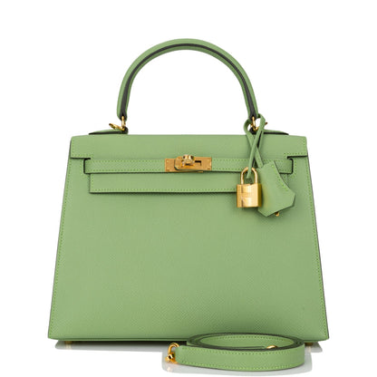 Hermes Kelly Sellier 25 Vert Criquet Epsom Gold Hardware