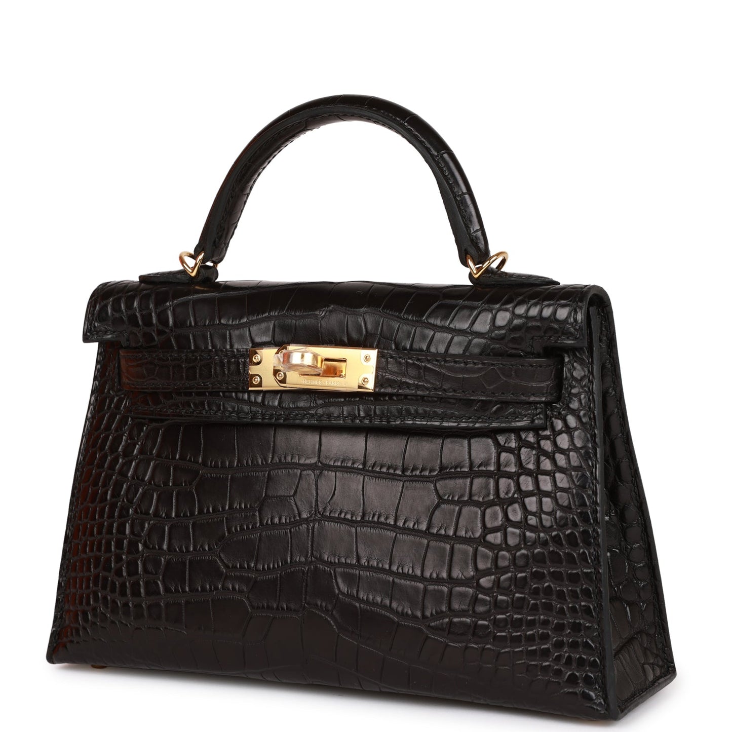 Hermes Kelly Sellier 20 Black Matte Alligator Gold Hardware