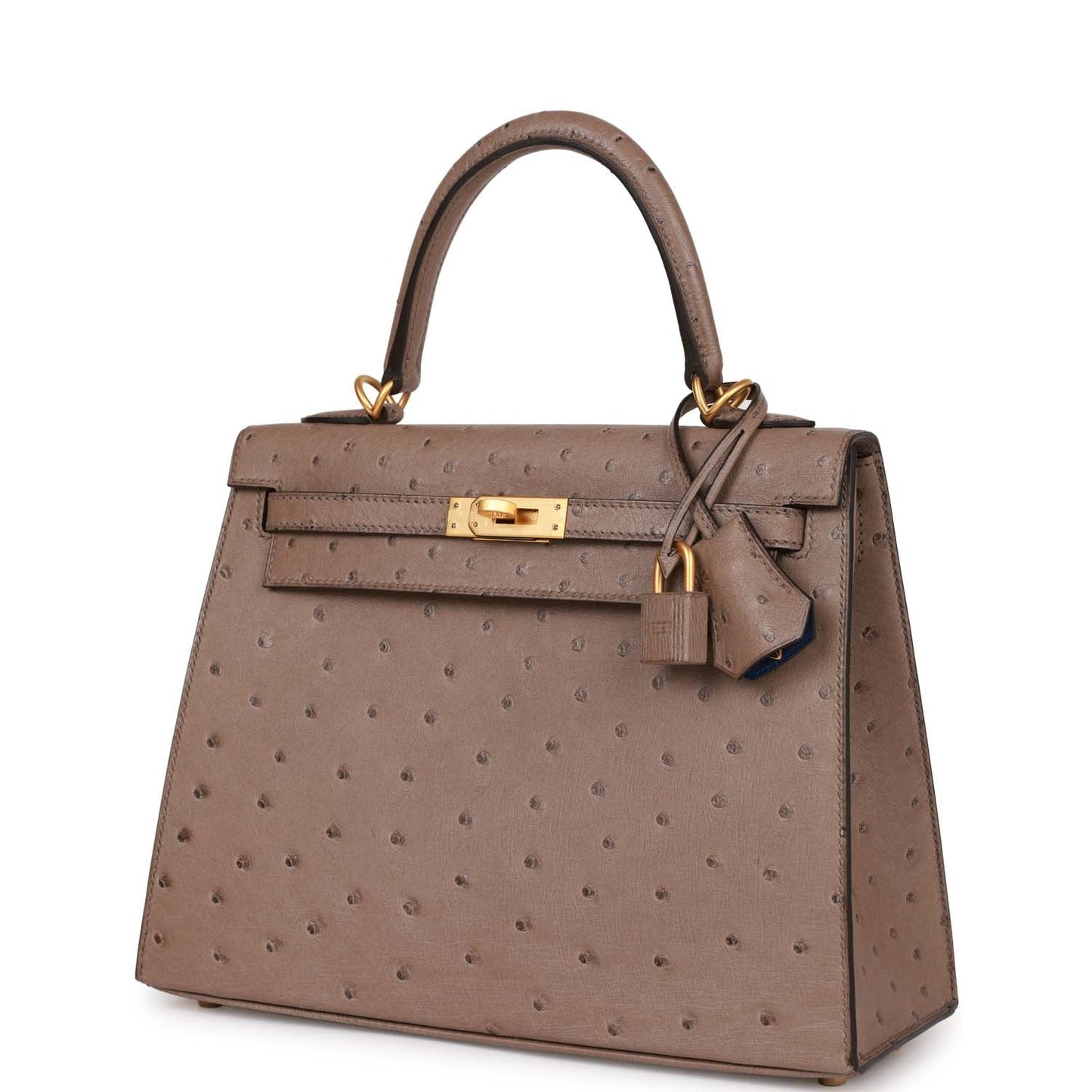 Hermes Special Order (HSS) Kelly Sellier 25 Gris Asphalt Verso Ostrich Brushed Gold Hardware