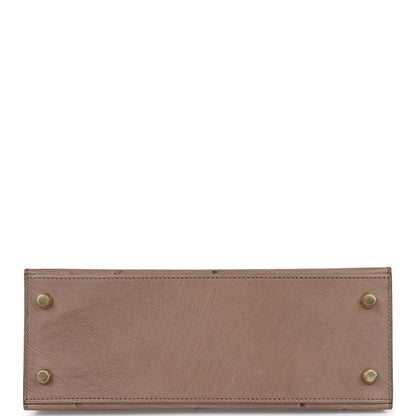 Hermes Special Order (HSS) Kelly Sellier 25 Gris Asphalt Verso Ostrich Brushed Gold Hardware